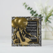 Zwart Wit Goud Hoge Hakken Vrouwen Verjaardagsfees Kaart (Staand voorkant)