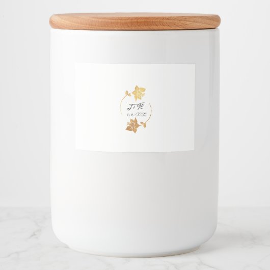 Zwart Wit Goud Initialen Monogram Bloemen Krans Voedselcontainer Etiket (Voorkant)