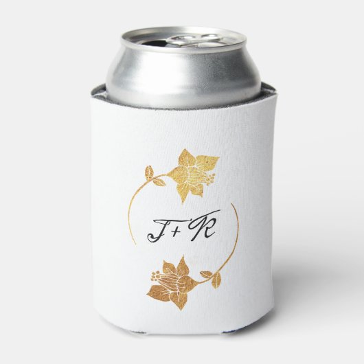 Zwart Wit Goud Initialen Monogram Bloemkrans Blikjeskoeler (Blikje Voorkant)