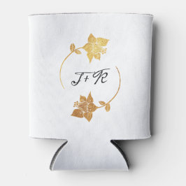 Zwart Wit Goud Initialen Monogram Bloemkrans Blikjeskoeler