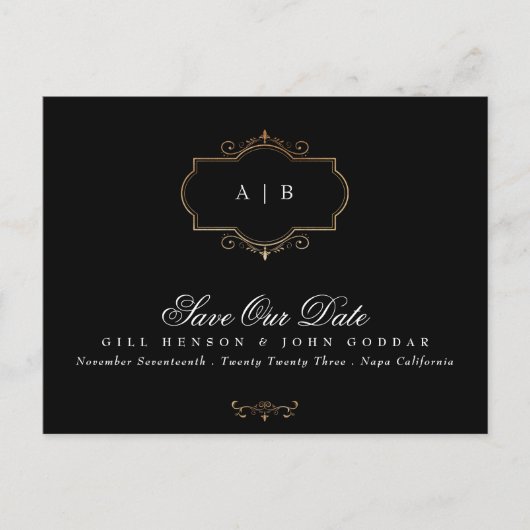zwart wit goud kam monogram Folie Save The Date Aankondigingskaart (Voorkant)