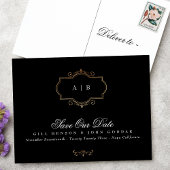 zwart wit goud kam monogram Folie Save The Date Aankondigingskaart