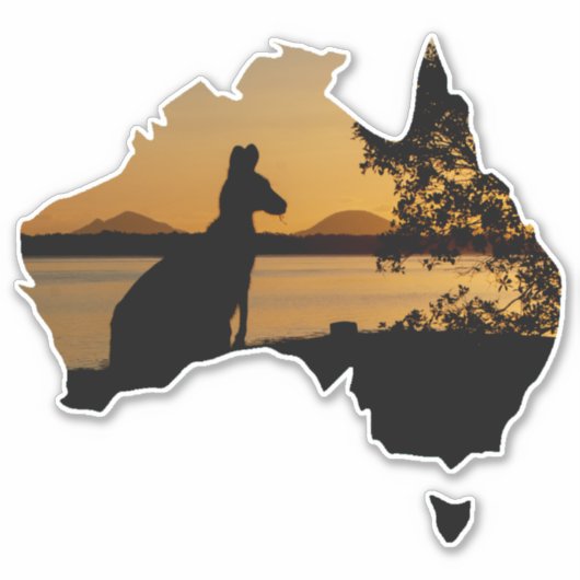 Zwart, Wit & Goud Kangoeroe Australië Zonsondergan Sticker (Voorkant)