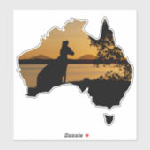 Zwart, Wit & Goud Kangoeroe Australië Zonsondergan Sticker (Vel)