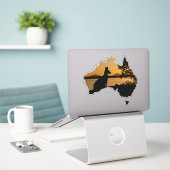 Zwart, Wit & Goud Kangoeroe Australië Zonsondergan Sticker (Laptop op bureau)