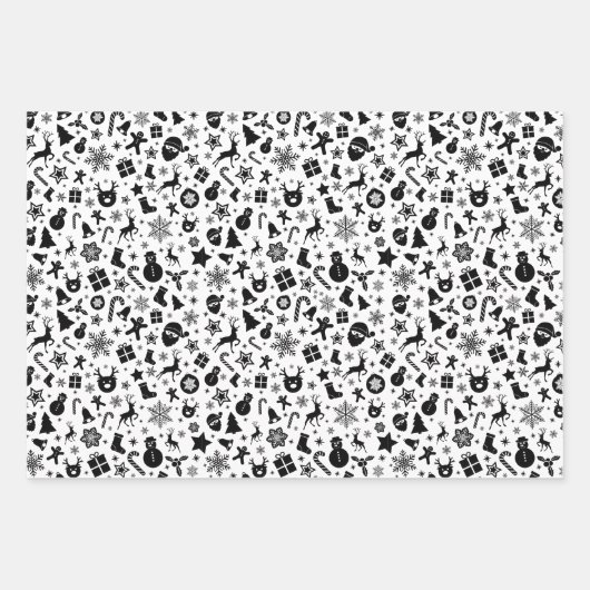 Zwart Wit Goud Kerst Verpakking Blad Set van 3 Inpakpapier Vel (Voorkant 3)