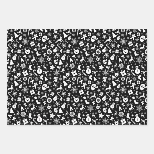 Zwart Wit Goud Kerst Verpakking Blad Set van 3 Inpakpapier Vel (Voorkant 2)