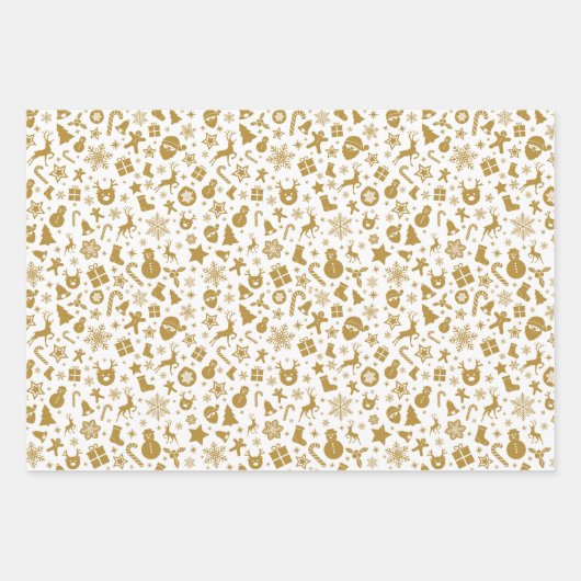 Zwart Wit Goud Kerst Verpakking Blad Set van 3 Inpakpapier Vel (Voorkant)