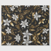 Zwart Wit Goud Kerstbloem Cadeaupapier (Vlak)
