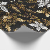 Zwart Wit Goud Kerstbloem Cadeaupapier (Hoek)