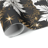 Zwart Wit Goud Kerstbloem Cadeaupapier (Rol Hoek)