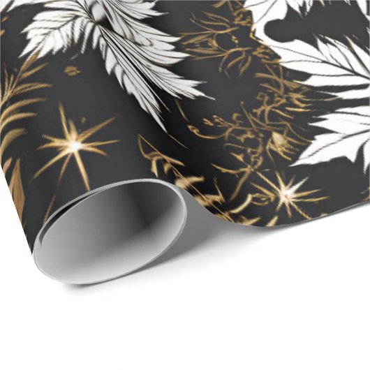 Zwart Wit Goud Kerstbloem Cadeaupapier (Rol Hoek)