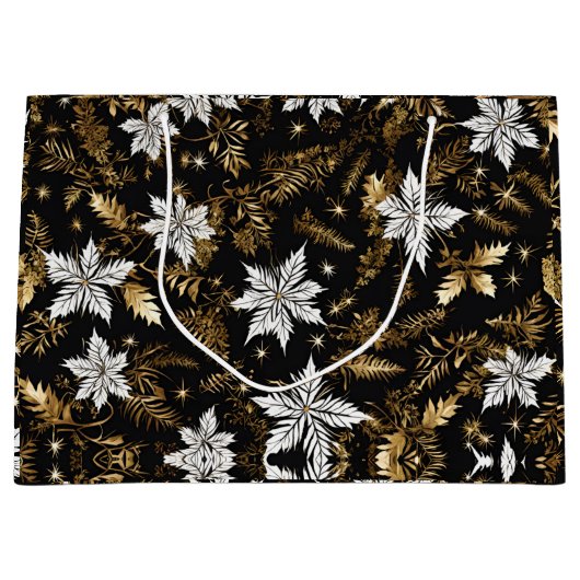 Zwart Wit Goud Kerstbloem Groot Cadeauzakje (Voorkant)