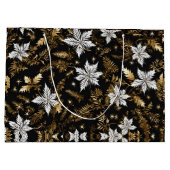 Zwart Wit Goud Kerstbloem Groot Cadeauzakje (Achterkant)