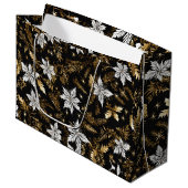 Zwart Wit Goud Kerstbloem Groot Cadeauzakje (Voorkant Gekanteld)