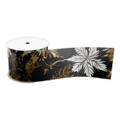 Zwart Wit Goud Kerstbloem Satijnen Lint (Spoel)