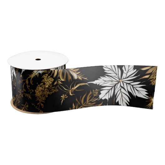 Zwart Wit Goud Kerstbloem Satijnen Lint (Spoel)