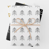 Zwart Wit Goud Kerstboom Star Sneeuwvlok Inpakpapier Vel (In situ)