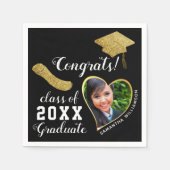 Zwart Wit Goud Klasse 2025 Afstudeerder Foto Afstu Servet (Voorkant)