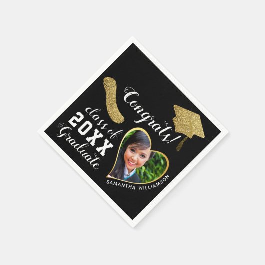 Zwart Wit Goud Klasse 2025 Afstudeerder Foto Afstu Servet (Hoek)