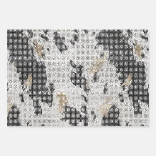 Zwart Wit Goud Koe Dierenprint Sparkle Inpakpapier Vel (Voorkant 3)