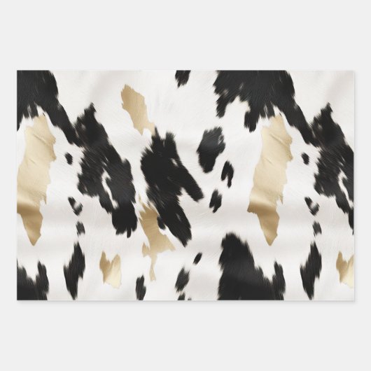 Zwart Wit Goud Koe Dierenprint Sparkle Inpakpapier Vel (Voorkant 2)