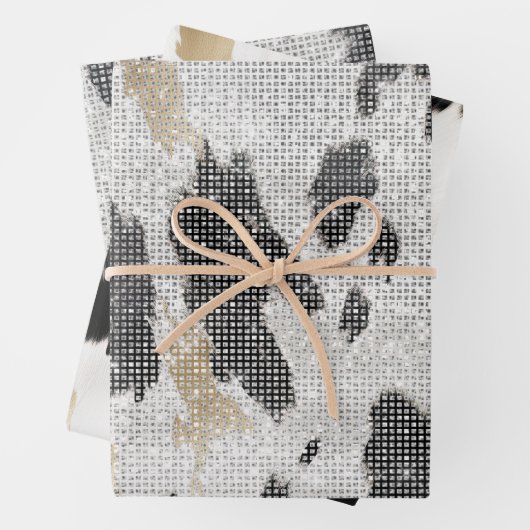 Zwart Wit Goud Koe Dierenprint Sparkle Inpakpapier Vel (In situ)