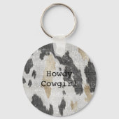 Zwart Wit Goud Koe Dierenprint Sparkle Sleutelhanger (Voorkant)