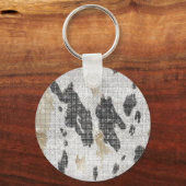 Zwart Wit Goud Koe Dierenprint Sparkle Sleutelhanger (Achterkant)