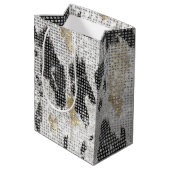 Zwart Wit Goud Koe Dierenprint Sparkle Verjaardag Medium Cadeauzakje (Achterkant Gekanteld)