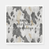Zwart Wit Goud Koe Dierenprint Sparkle Verjaardag Servet (Voorkant)