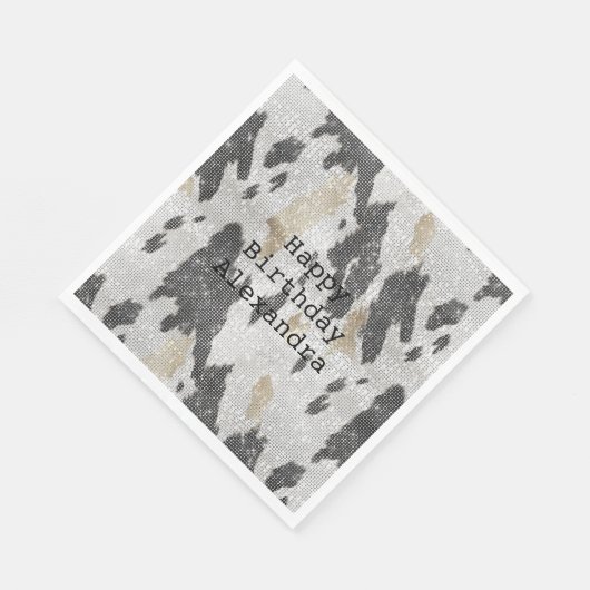 Zwart Wit Goud Koe Dierenprint Sparkle Verjaardag Servet (Hoek)