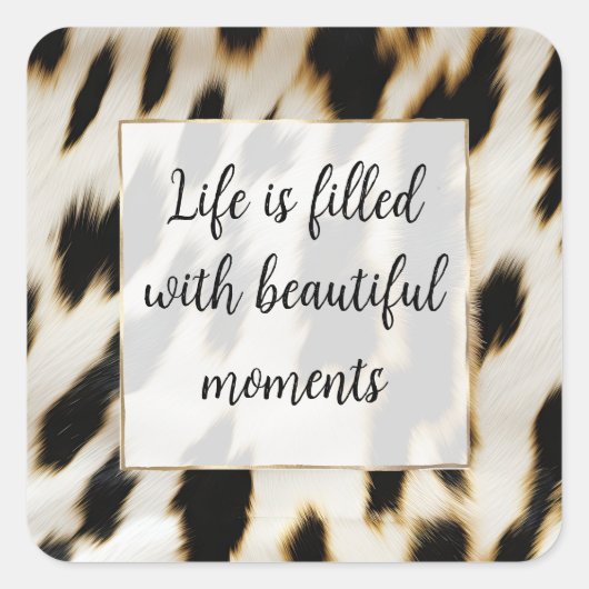 Zwart Wit Goud Koehuid Vierkante Sticker (Voorkant)