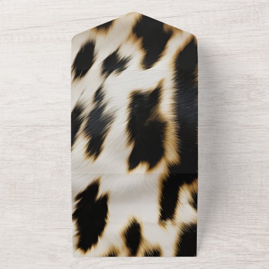 Zwart Wit Goud Koeienhuid All In One Uitnodiging (Buitenkant)