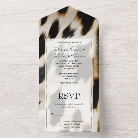 Zwart Wit Goud Koeienhuid All In One Uitnodiging (Binnen)