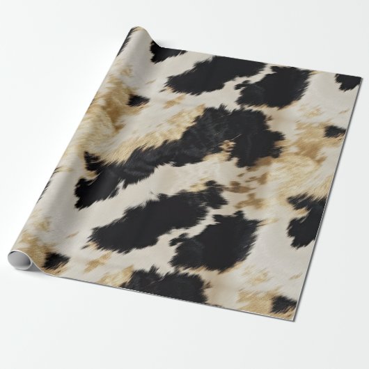 Zwart Wit Goud Koeienhuid Cadeaupapier (Uitgerold)