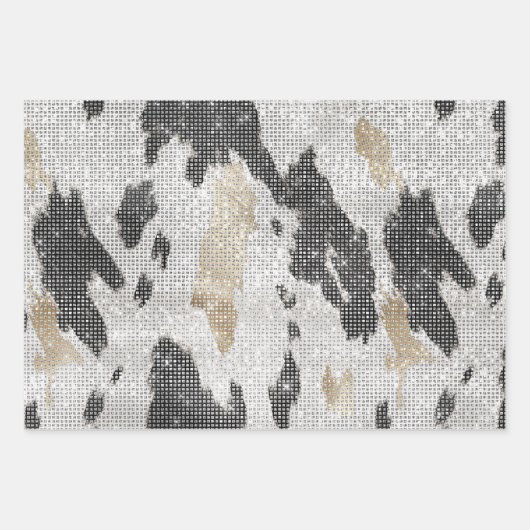 Zwart Wit Goud Koeienhuid Cowgirl Sparkle Verjaard Inpakpapier Vel (Voorkant)