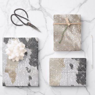 Zwart Wit Goud Koeienhuid Cowgirl Sparkle Verjaard Inpakpapier Vel