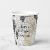 Zwart Wit Goud Koeienhuid Cowgirl Sparkle Verjaard Papieren Bekers (Voorkant)