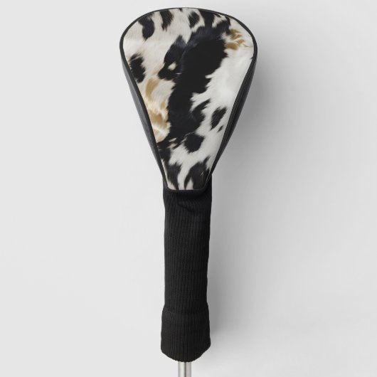 Zwart Wit Goud Koeienhuid Golfheadcover (Voorkant)