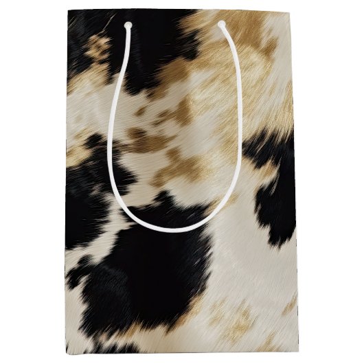 Zwart Wit Goud Koeienhuid Medium Cadeauzakje (Voorkant)
