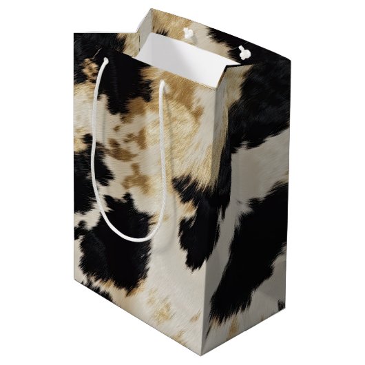 Zwart Wit Goud Koeienhuid Medium Cadeauzakje (Achterkant Gekanteld)