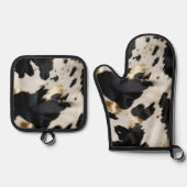 Zwart Wit Goud Koeienhuid Ovenwant & Pannenlap Set (Voorkant)