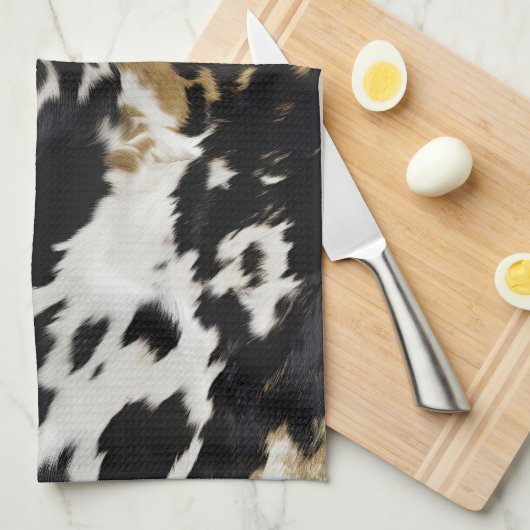 Zwart Wit Goud Koeienhuid Theedoek (Quarter Fold)