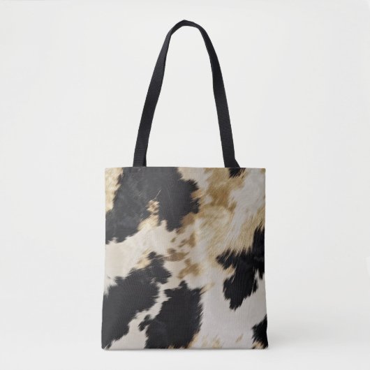 Zwart Wit Goud Koeienhuid Tote Bag (Voorkant)