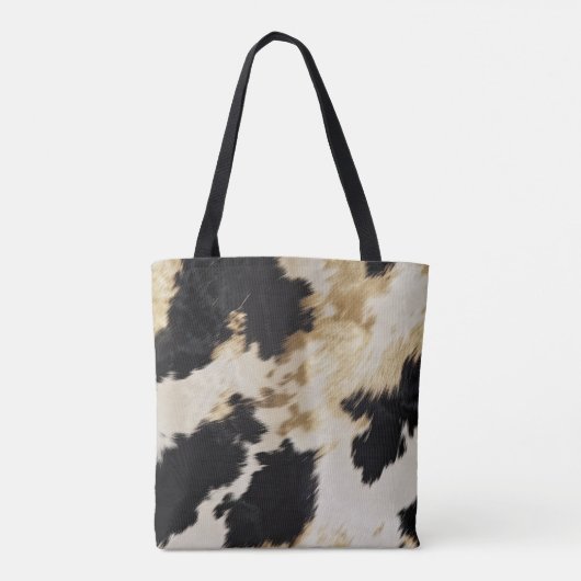 Zwart Wit Goud Koeienhuid Tote Bag (Achterkant)