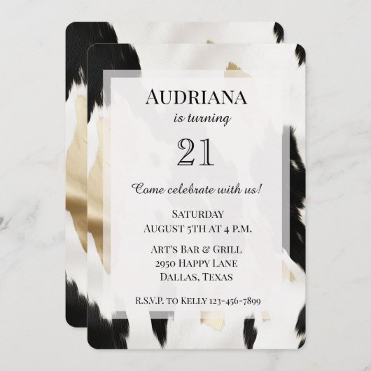 Zwart Wit Goud Koeienhuid Zuidwest Verjaardag Kaart (Voorkant / Achterkant)