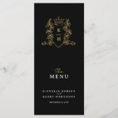 Zwart wit goud kroon kam monogram bruiloft menu (Voorkant)