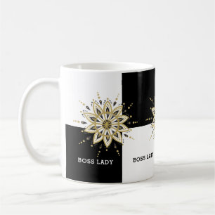 Zwart Wit & Goud Mandala Boss Lady Design Koffiemok