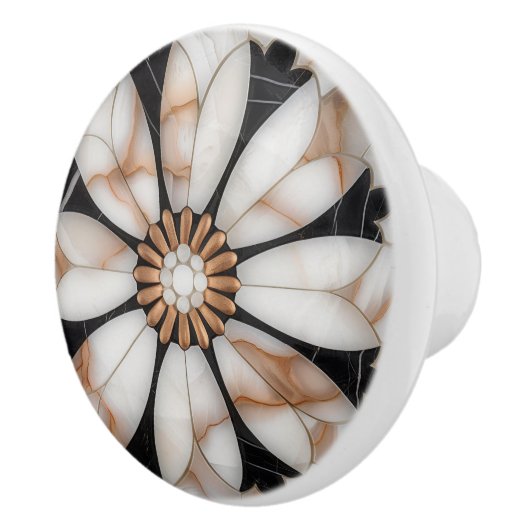 Zwart Wit Goud Marmer Daisy Bloem Mozaïek Stijl Keramische Knop (Rechts)